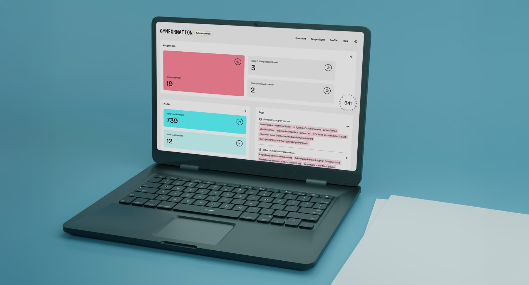 Mockup des Adminbereichs des Redesigns der Gynformation Webseite