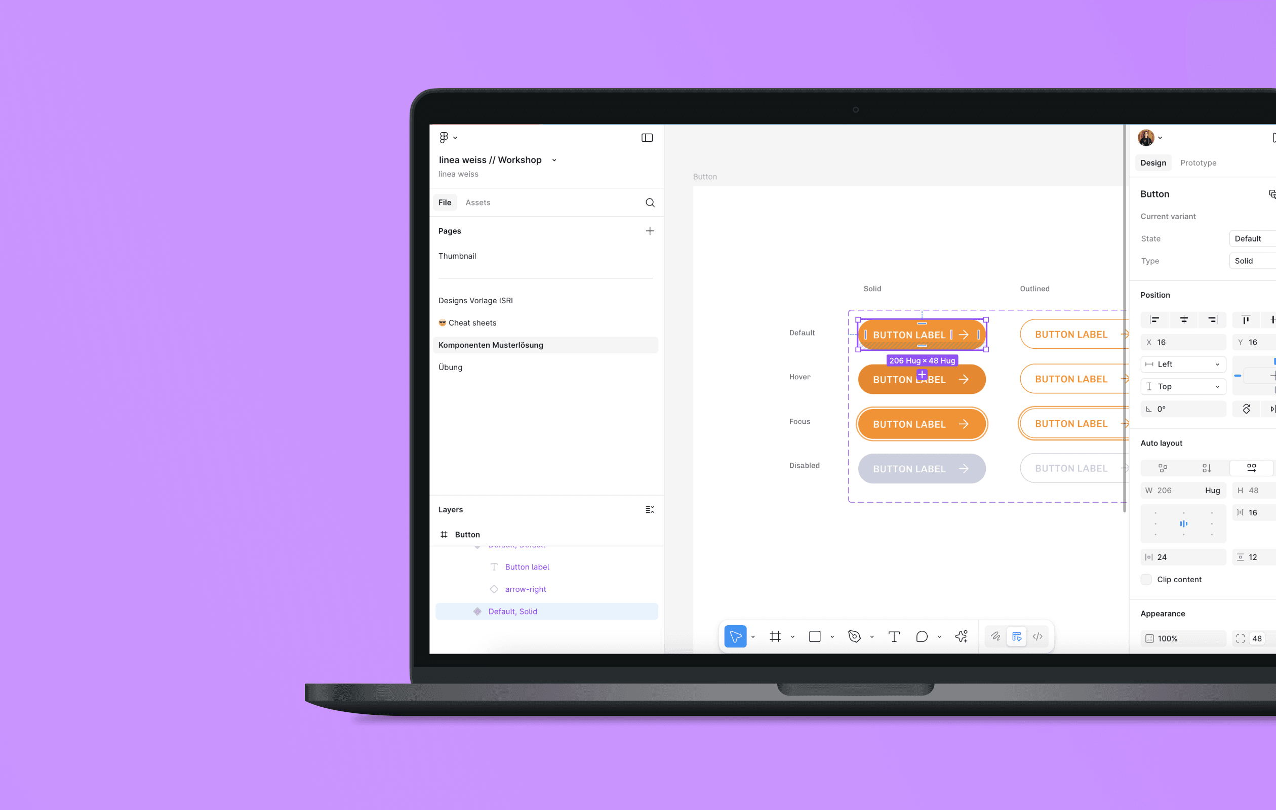 Button-Komponentenset mit Seiterahmen von Figma